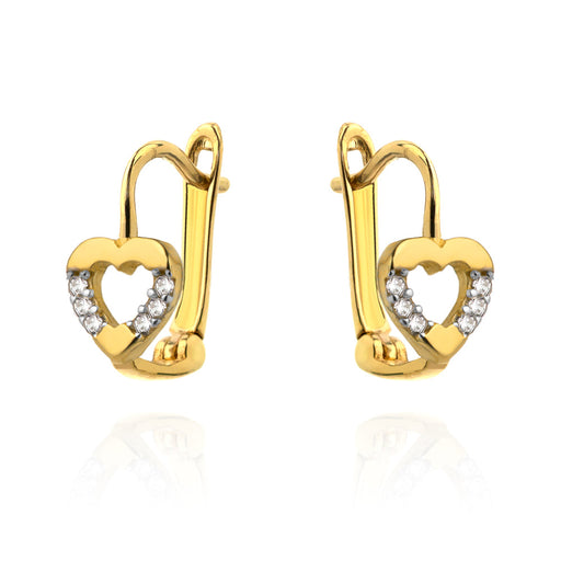 Cercei Aur 14k cu Inima si Zirconii Laterale