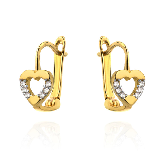 Cercei Aur 14k cu Inima si Zirconii Laterale