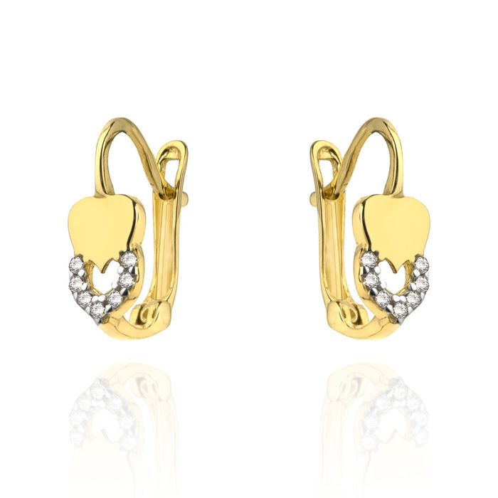 Cercei Aur 14k cu Inima Topita si Zirconii Albe