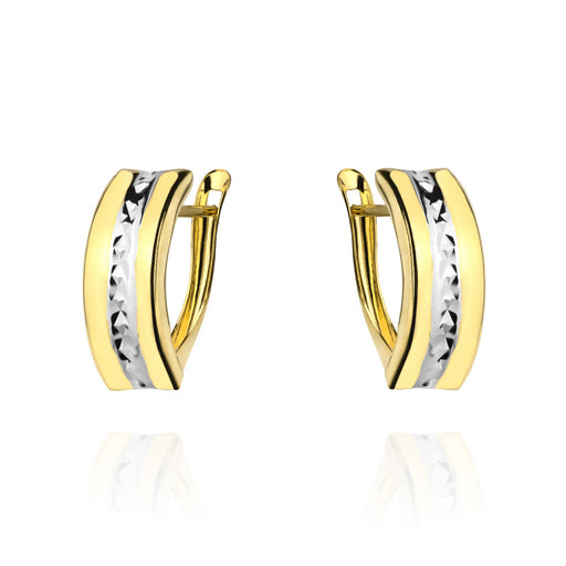 Cercei Aur 14K Bicolor, Design Rectangular, Diamantat