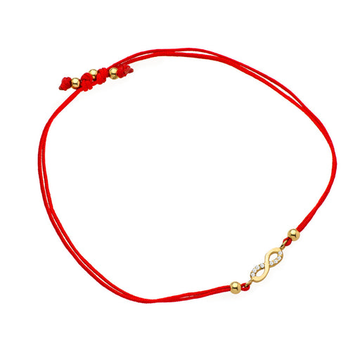 Brățară Aur 14K Infinit și Zirconii pe Șnur Roșu