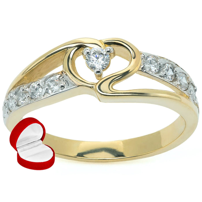 Inel Aur 8K Inimă Împletită cu Zirconii