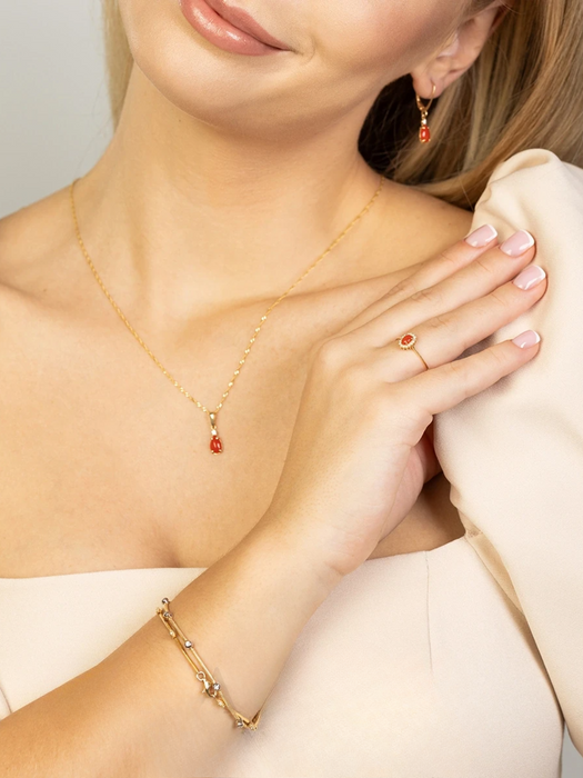 Pandantiv Aur 14K cu Coral 0.65 ct si Diamante Naturale