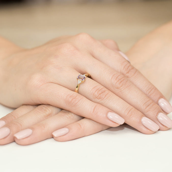 Inel Aur 14K cu Ametist 0.50 ct si Diamante Naturale 0.03 ct