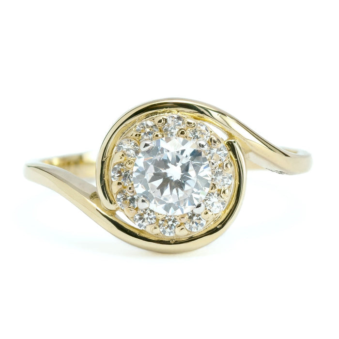 Inel Aur 8K Cu Piatră Mare și Detaliu Floral