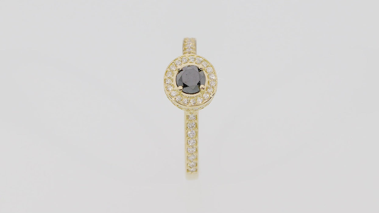 Inel Aur 14k cu Diamant Negru 0.30 ct si Diamante Naturale 0.34 ct