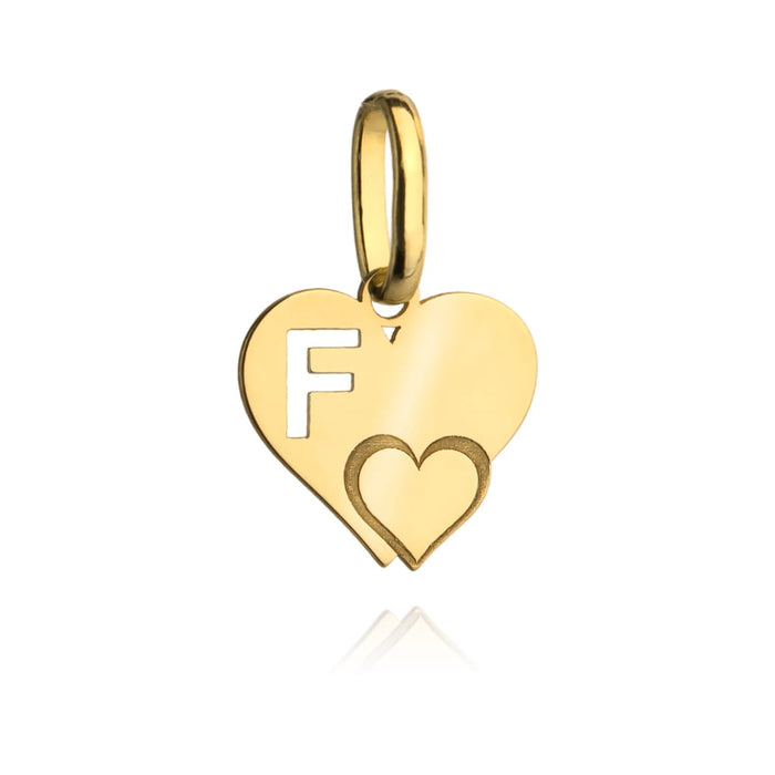 Pandantiv Aur 14k cu Inimioare si Litera F, 10x 15mm