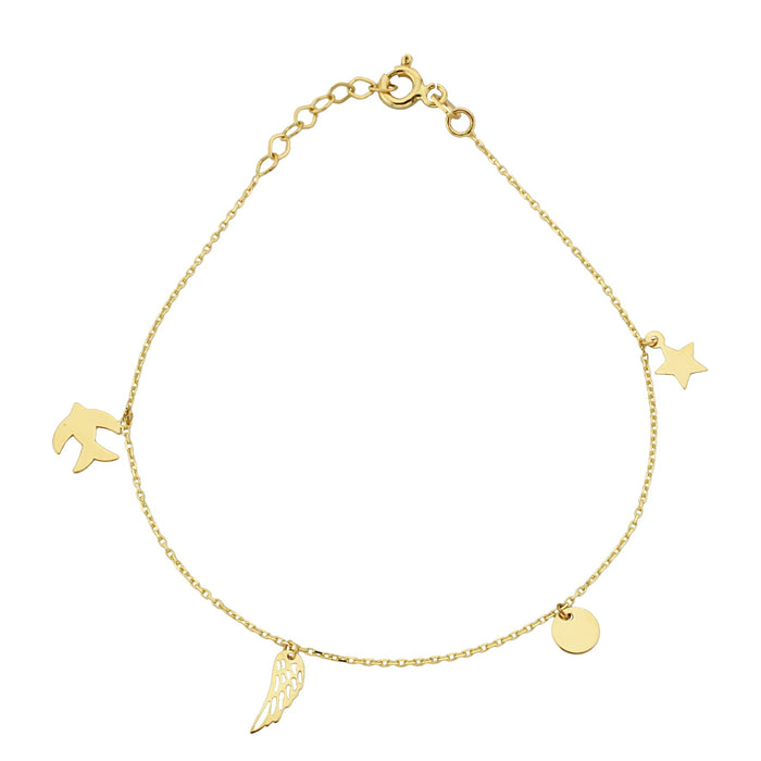 Bratara Lant cu Randunica, Banut, Stea si Aripa Inger- Aur 14k