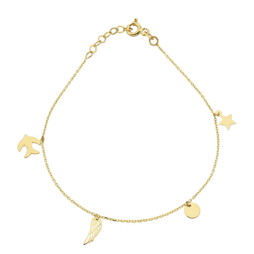 Bratara Lant cu Randunica, Banut, Stea si Aripa Inger- Aur 14k