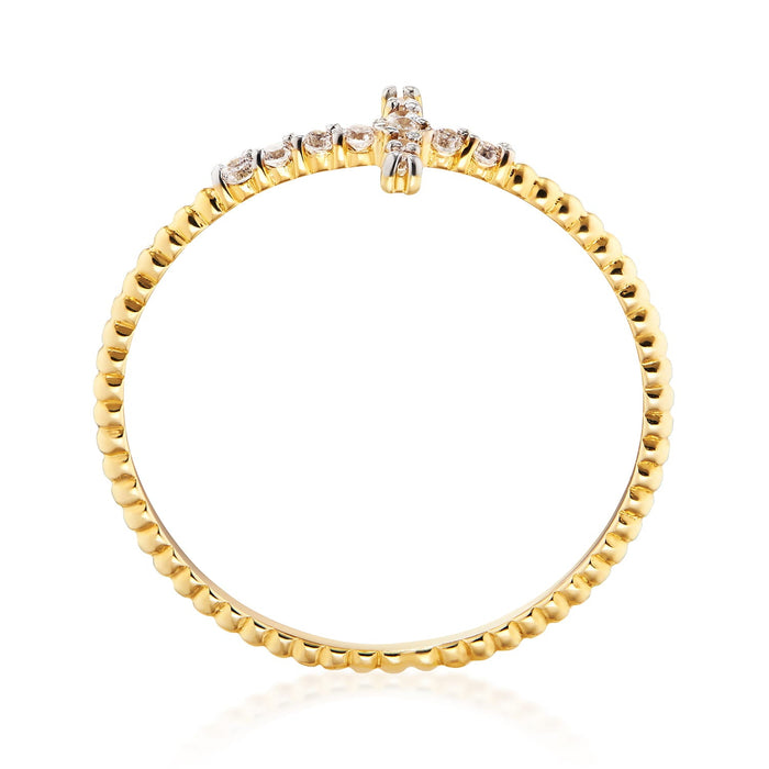 Inel Aur 14k Impletit cu Cruce si Zirconii Albe