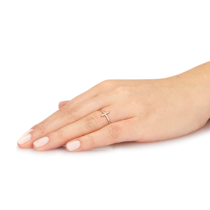 Inel Aur 14k Impletit cu Cruce si Zirconii Albe