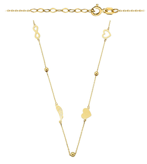 Colier Infinit cu Bile Netede, Aripă de Înger și Inimi Pline și Contur