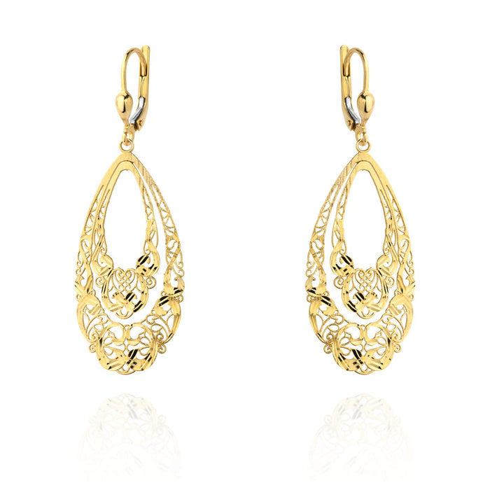 Cercei Aur Galben 14K Model Ajur Frunză Cu Închidere Englezesc