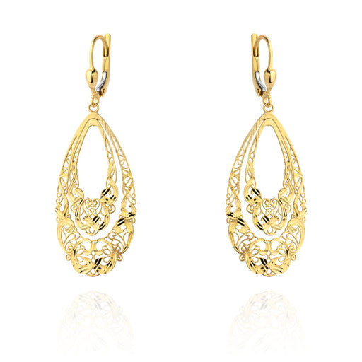 Cercei Aur Galben 14K Model Ajur Frunză Cu Închidere Englezesc