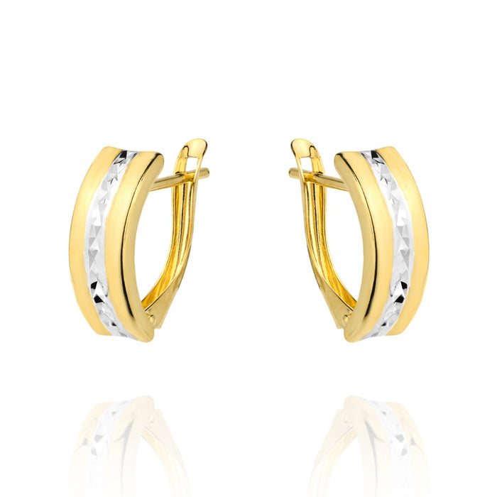 Cercei Aur 14K Bicolor, Design Rectangular, Diamantat