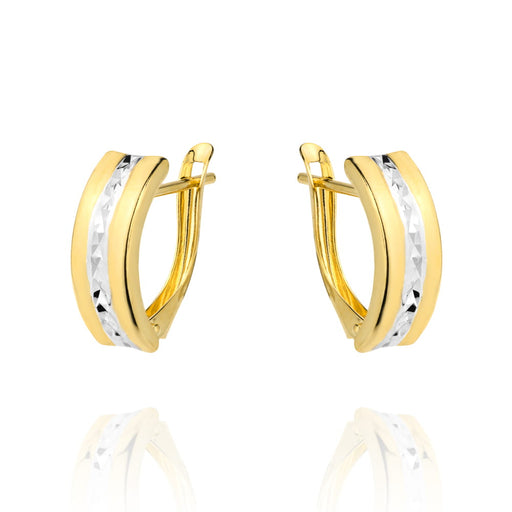 Cercei Aur 14K Bicolor, Design Rectangular, Diamantat