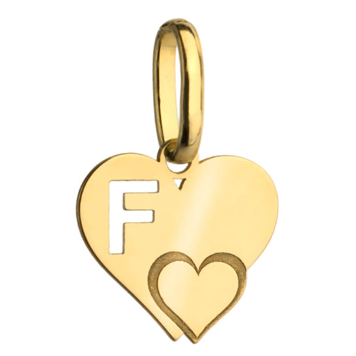 Pandantiv Aur 14k cu Inimioare si Litera F, 10x 15mm