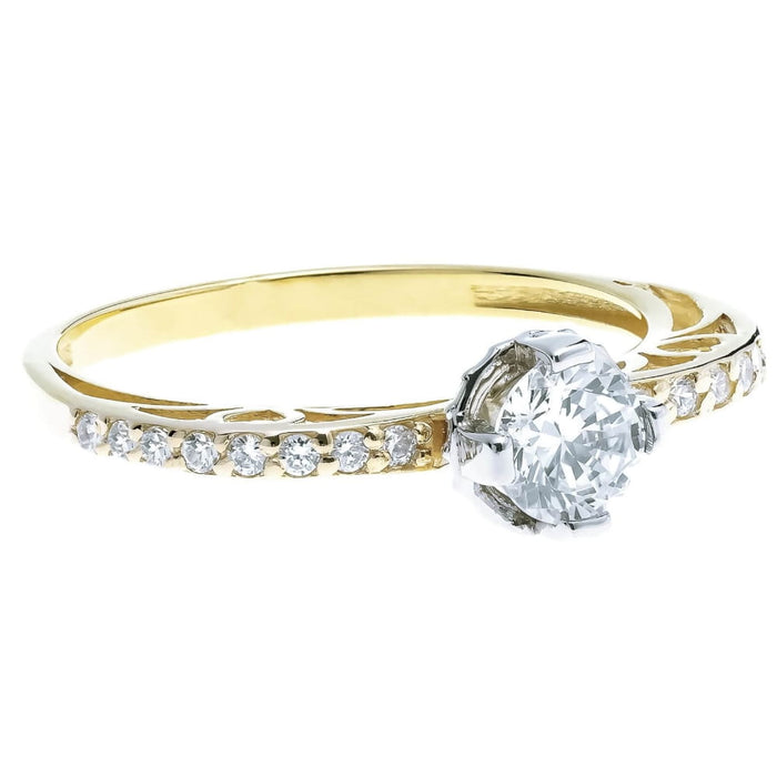 Inel Aur 8K Ajourat cu Zirconii în Formă de Inimă