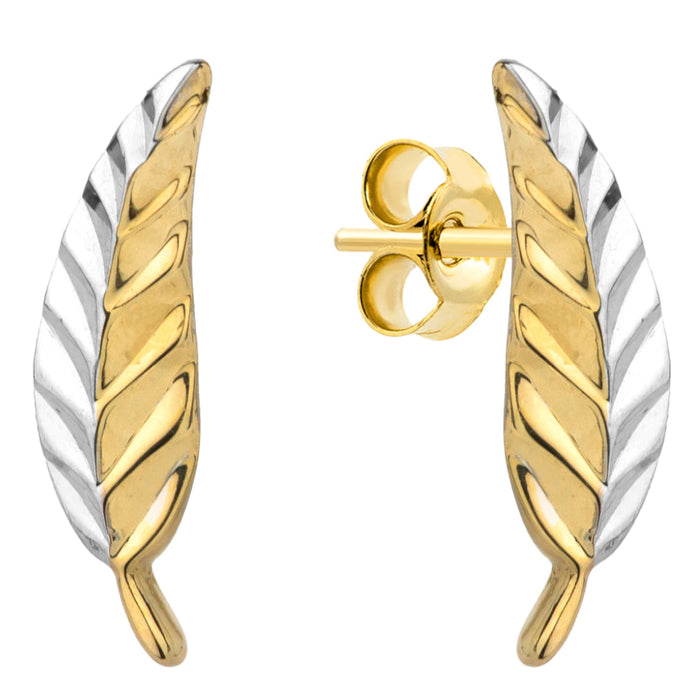 Cercei cu frunze în două culori aurii