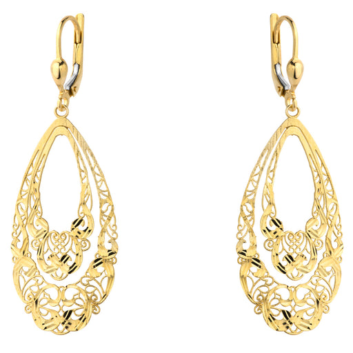 Cercei Aur Galben 14K Model Ajur Frunză Cu Închidere Englezesc