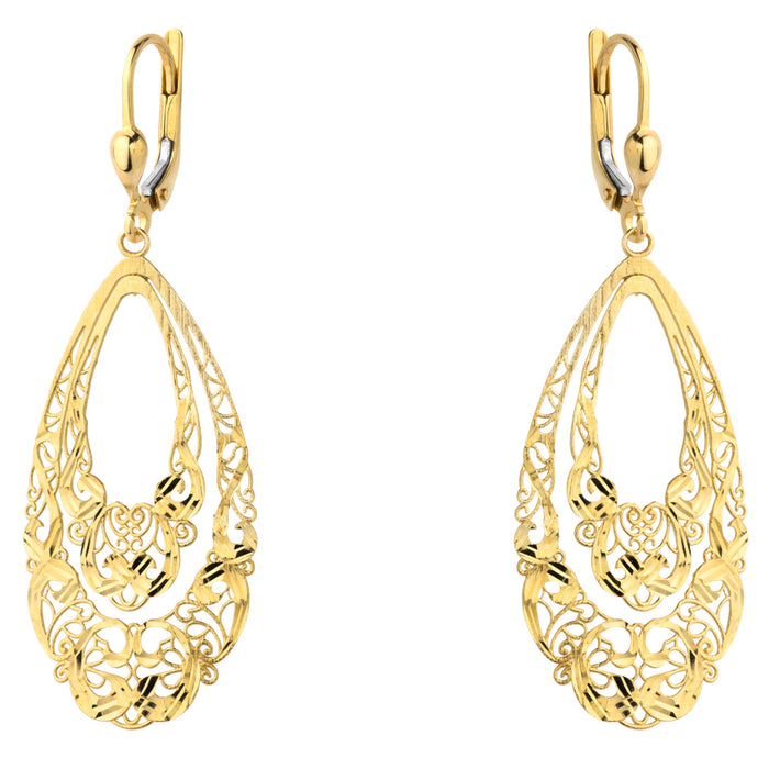 Cercei Aur Galben 14K Model Ajur Frunză Cu Închidere Englezesc