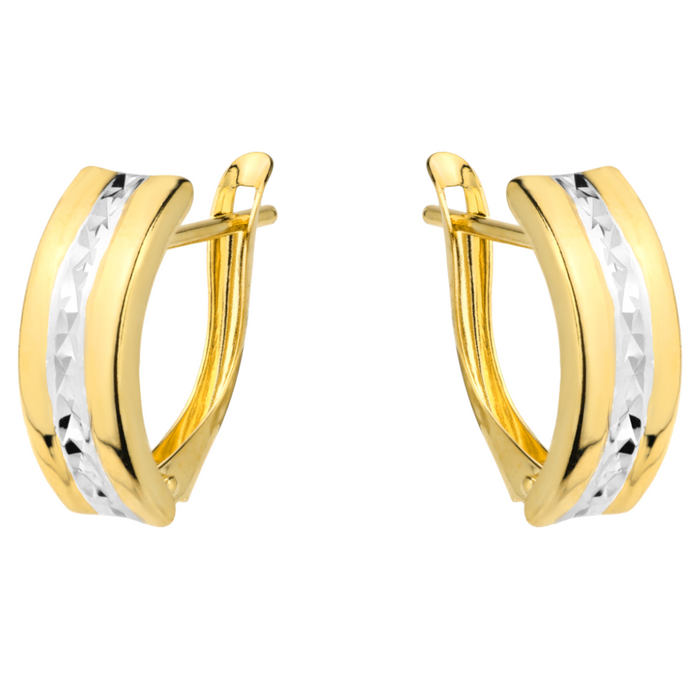 Cercei Aur 14K Bicolor, Design Rectangular, Diamantat
