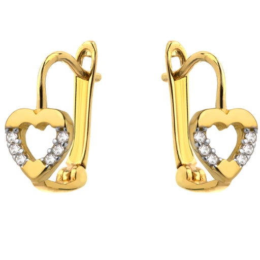 Cercei Aur 14k cu Inima si Zirconii Laterale
