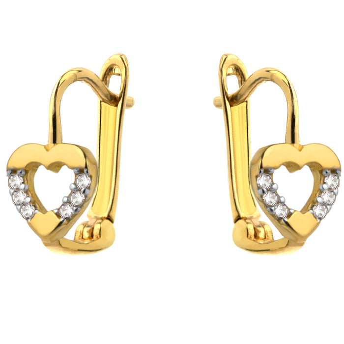 Cercei Aur 14k cu Inima si Zirconii Laterale