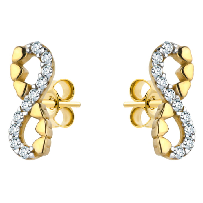 Cercei Aur 14k cu Inifinit, Inima si Zirconii Albe