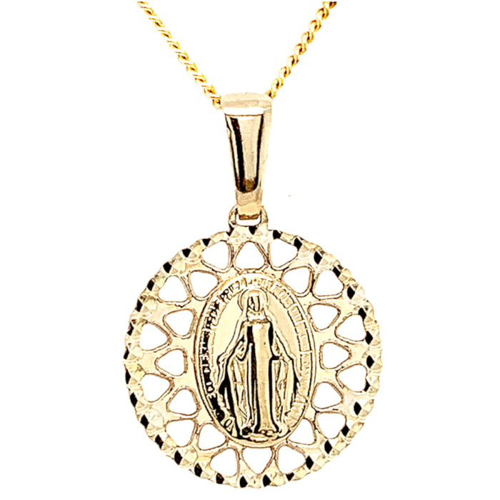 Pandantiv Aur 14k cu Fecioara Maria si Inimioare