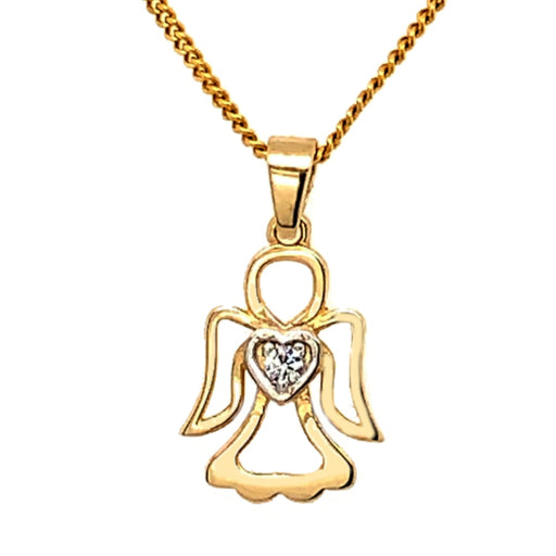 Pandantiv Aur 14k cu Ingeras si Inima cu Zirconiu
