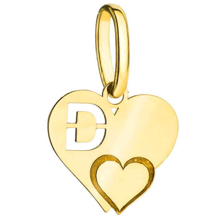 Pandantiv din aur cu litera D cu inimă