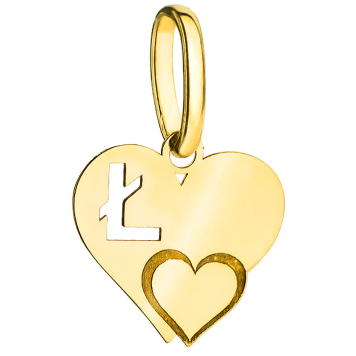 Pandantiv Aur 14k cu Inimioare si Litera L