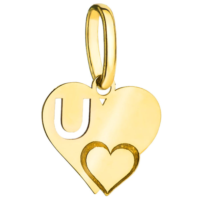 Pandantiv Aur 14k cu Inimioare si Litera U