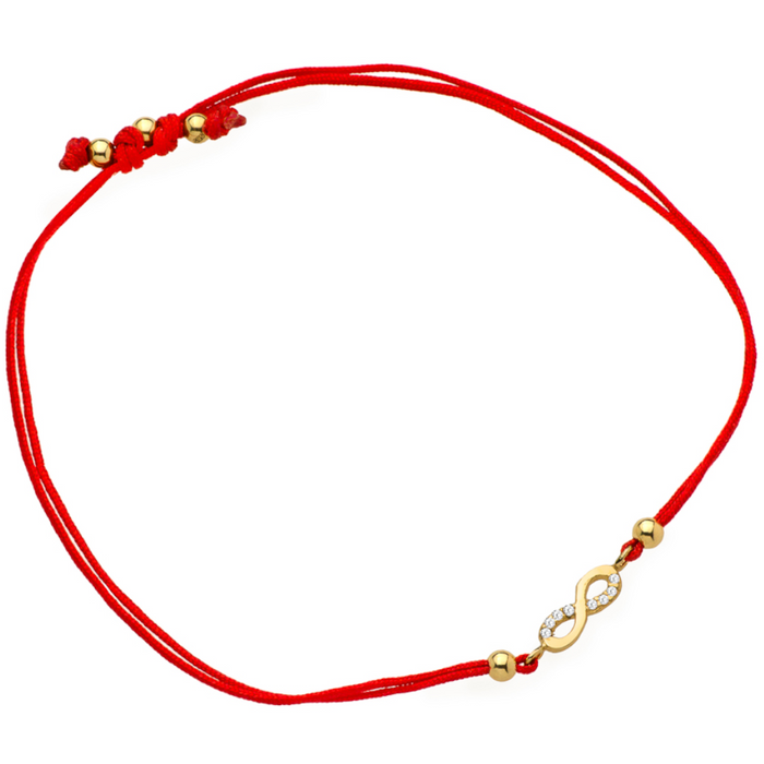 Brățară Aur 14K Infinit și Zirconii pe Șnur Roșu