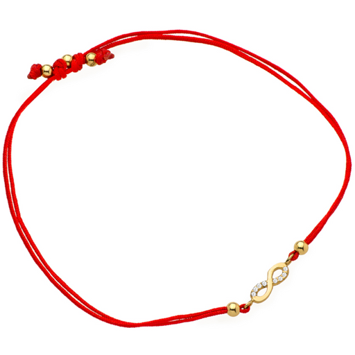 Brățară Aur 14K Infinit și Zirconii pe Șnur Roșu