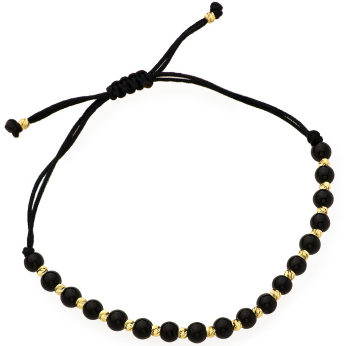 Bratara Aur 14K Cu Mărgele Negre și Aurii, Reglabila