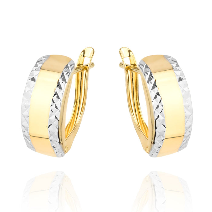 Cercei Din Aur În Două Culori, Cu Margini Fațetate Strălucitoare