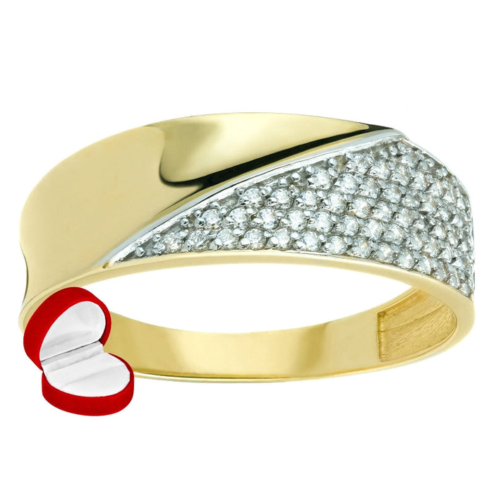 Inel Aur 8K cu Garnitură Asimetrică și Zirconii Strălucitoare