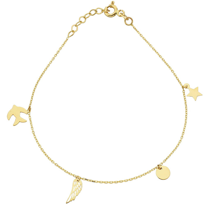 Bratara Lant cu Randunica, Banut, Stea si Aripa Inger- Aur 14k