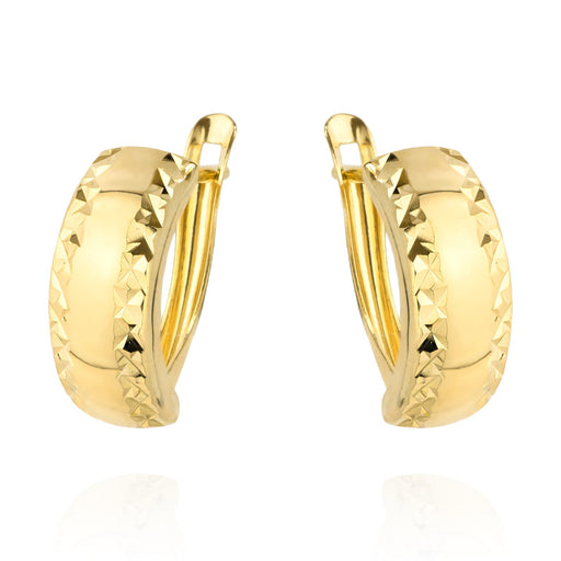 Cercei Aur 14K, Diamantate pe Ambele Margini, Lățime 5 mm