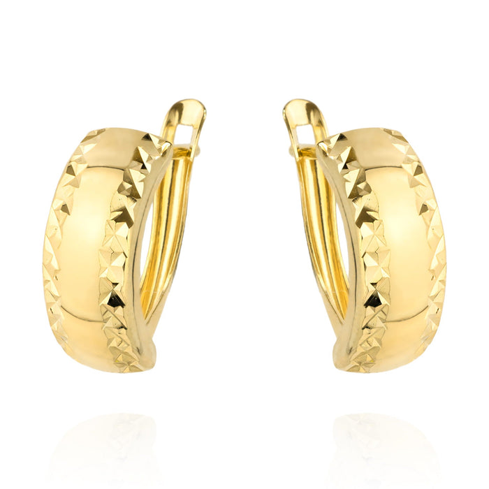 Cercei Aur 14K, Diamantate pe Ambele Margini, Lățime 5 mm