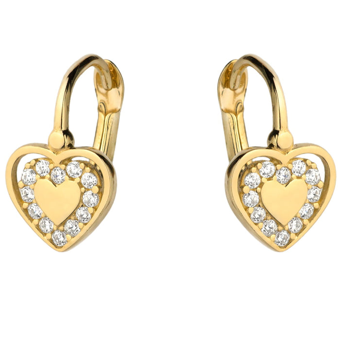 Cercei Aur 14k cu Inimioare si Zirconii Albe