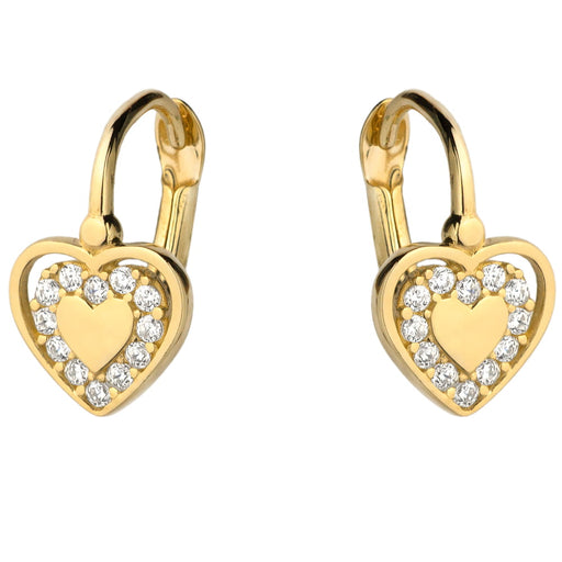 Cercei Aur 14k cu Inimioare si Zirconii Albe