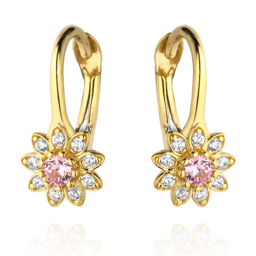 Cercei cu flori de zirconiu roz inconjurati de pietre albe