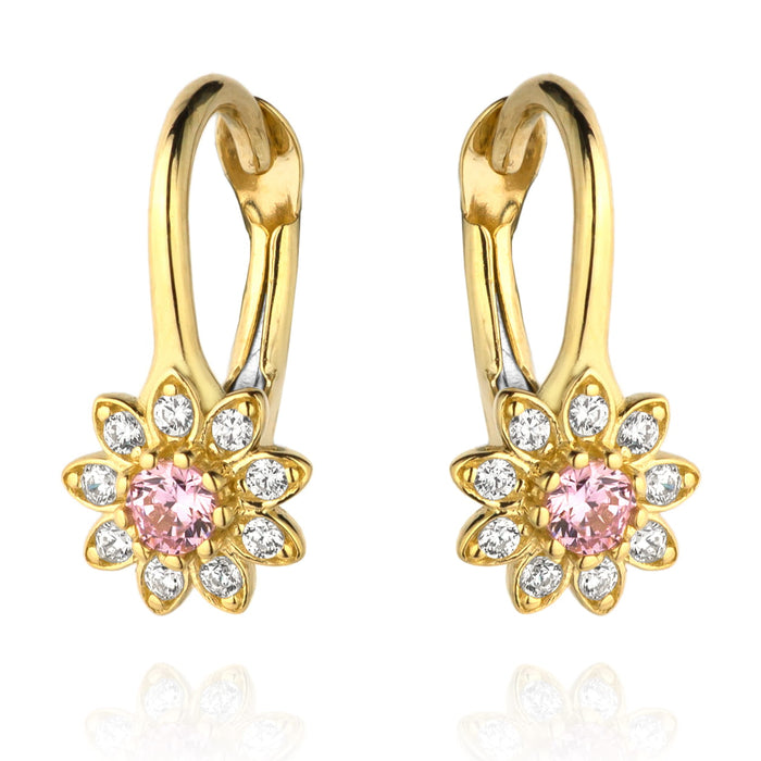 Cercei cu flori de zirconiu roz inconjurati de pietre albe