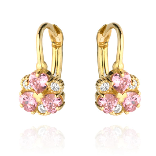 Cercei Floare Aur 14k cu Zirconii Roz si Albe