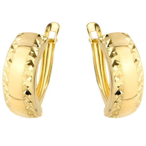 Cercei Aur 14K, Diamantate pe Ambele Margini, Lățime 5 mm