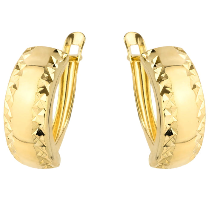 Cercei Aur 14K, Diamantate pe Ambele Margini, Lățime 5 mm