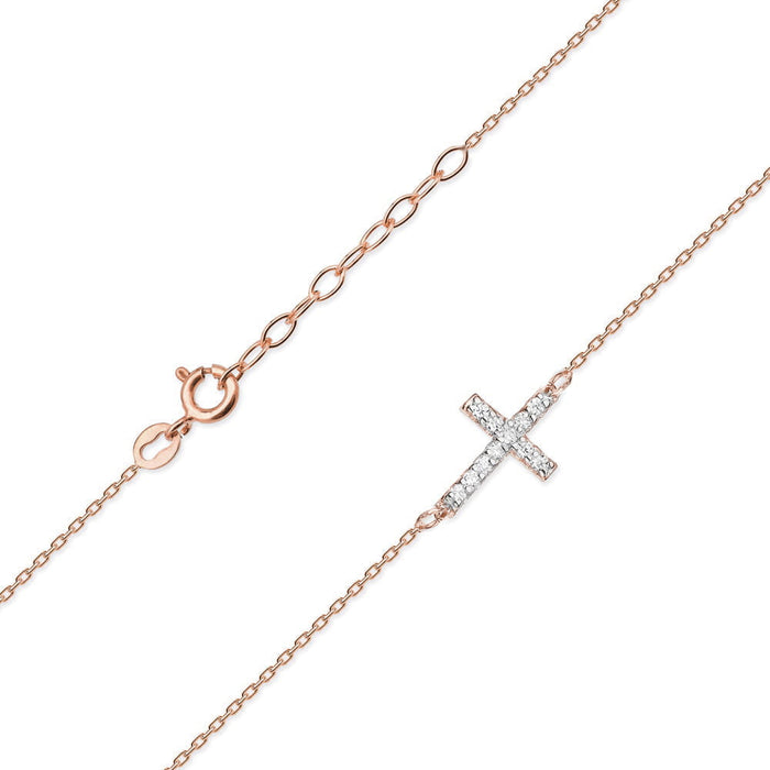 Colier Cruciulita Aur 14k cu Diamante 0.06 ct - Roz